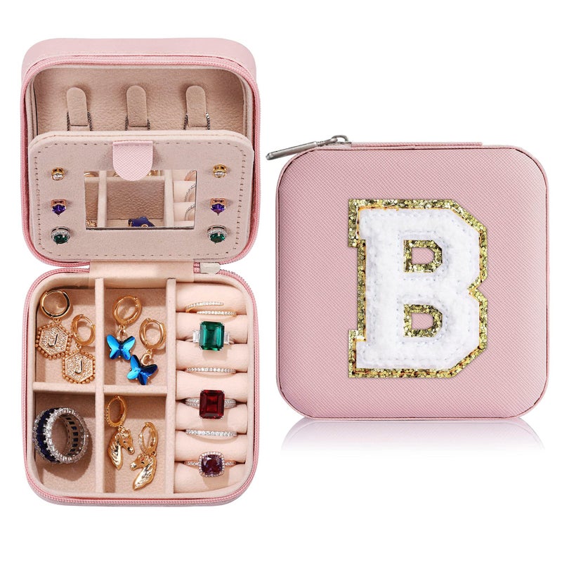 Parima Teen Girl Gifts Trendy Stuff - Travel Jewelry Boxes for Girls, Necklace Earring Organizer, 4-16 Year Old Birthday Gifts for Teen Girls, Christmas Gift for Girl 2026 - Letter B, Pink - Image 1