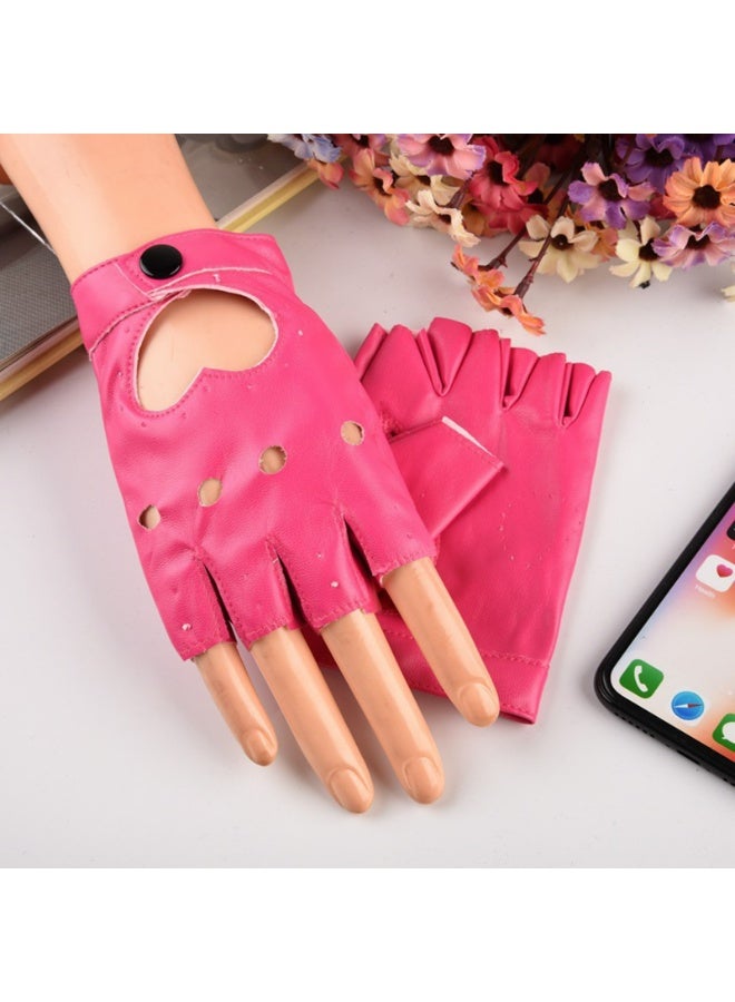 قفازات الحب نصف الإصبع أداء قفازات الهيب هوب النسائية مقاس واحد عرض المشي مقترن بقفازات مجوفة نسائية (وردي أحمر) - Image 4