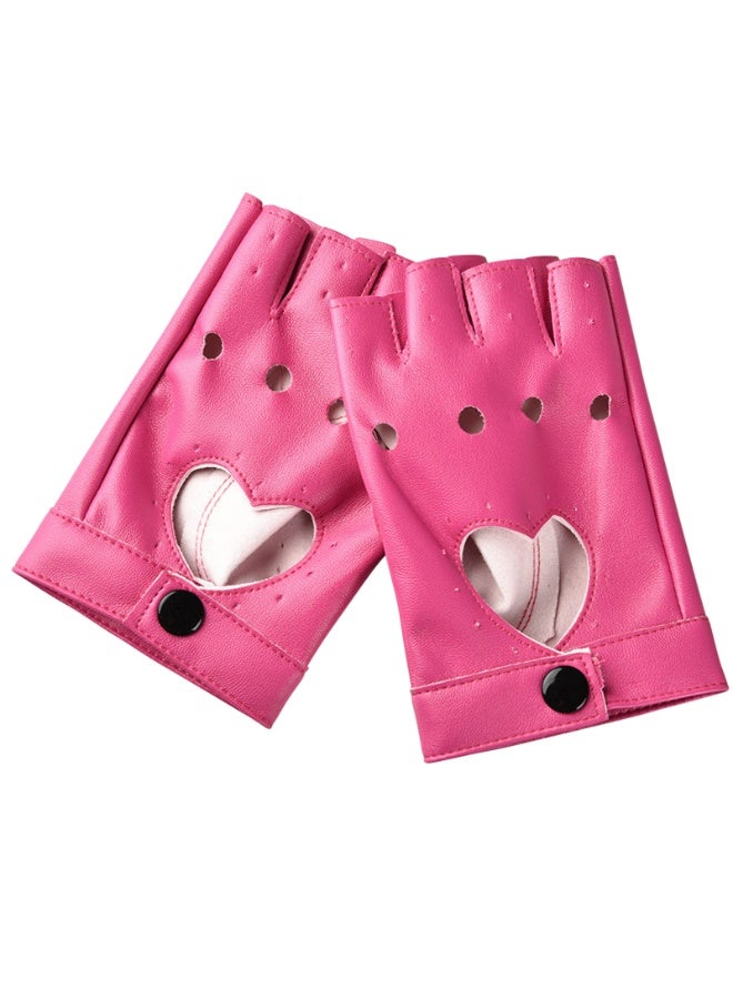 قفازات الحب نصف الإصبع أداء قفازات الهيب هوب النسائية مقاس واحد عرض المشي مقترن بقفازات مجوفة نسائية (وردي أحمر) - Image 1