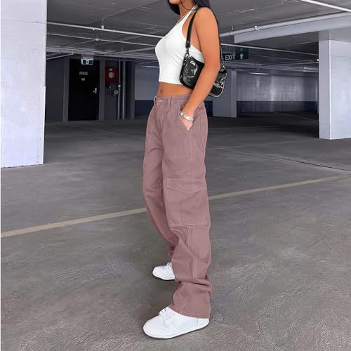 Lepunuo Cargo Pants for Women High Waisted Casual Pants Baggy Stretchy Wide Leg Y2K Streetwear with 6 Pockets Purple Gray - Image 3
