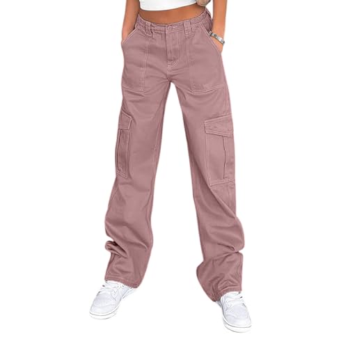 Lepunuo Cargo Pants for Women High Waisted Casual Pants Baggy Stretchy Wide Leg Y2K Streetwear with 6 Pockets Purple Gray - Image 1