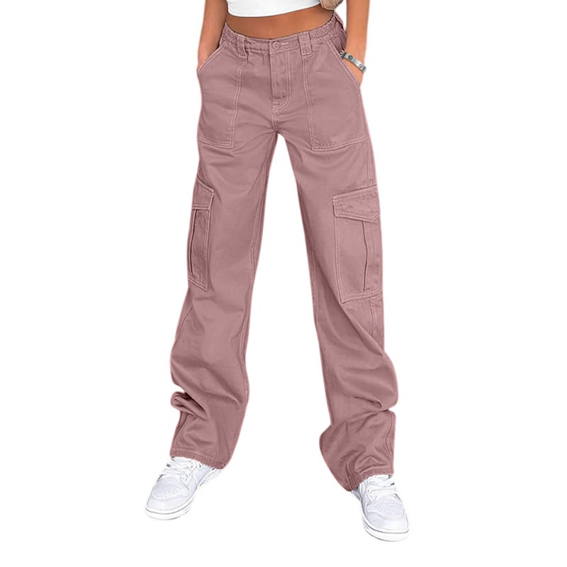 Lepunuo Cargo Pants for Women High Waisted Casual Pants Baggy Stretchy Wide Leg Y2K Streetwear with 6 Pockets Purple Gray - Image 5