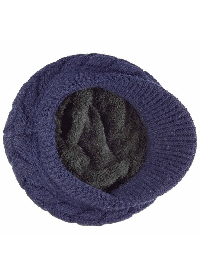 HINDAWI Womens Winter Hat Warm Knit Wool Ski Snow Caps With Visor Navy - Image 4