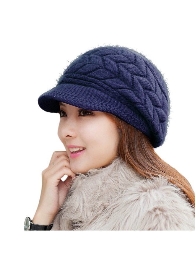 HINDAWI Womens Winter Hat Warm Knit Wool Ski Snow Caps With Visor Navy - Image 1