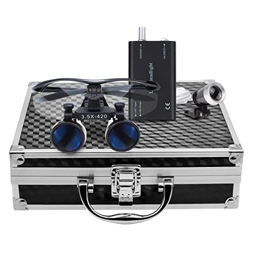 Aphrodite New 3.5x 420mm Surgical Binocular Loupes +Head Light Lamp +Aluminum Box(Black) - Image 1