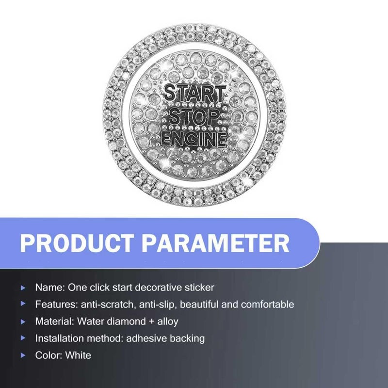 MLY 2 PCS Bling Rhinestone Start Button Cover, Push to Start Button Cover Crystal Sticker, Push Start Button Cover Decorative Accessories, Universal Bling Car Accessories for Women (White) - Image 3
