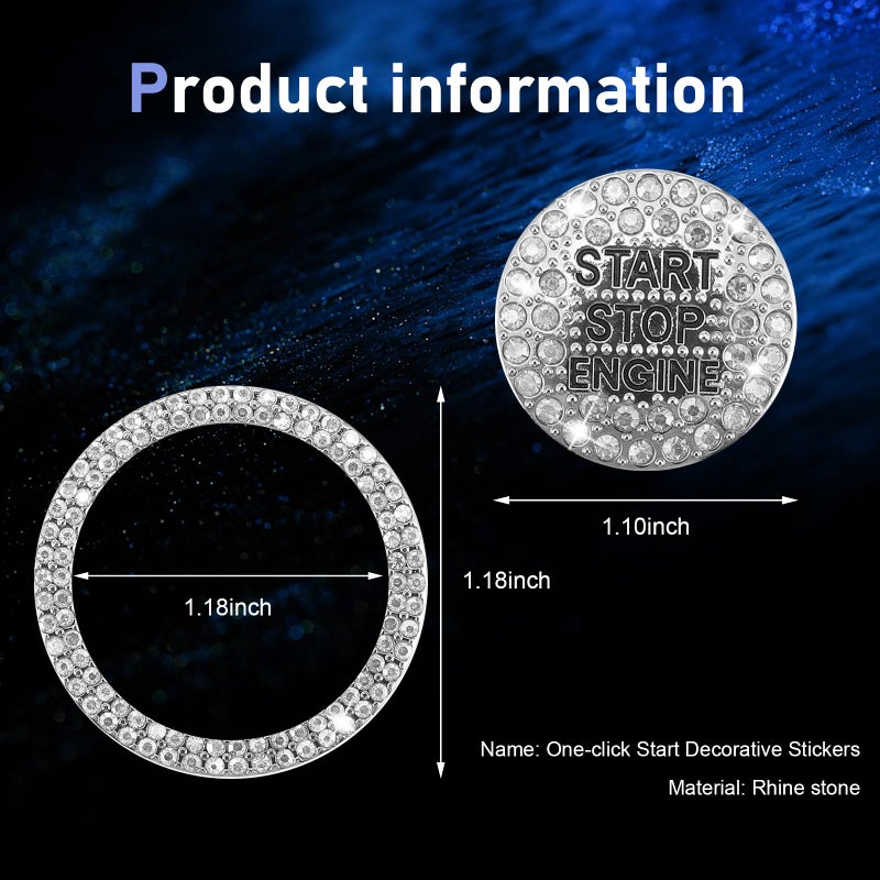MLY 2 PCS Bling Rhinestone Start Button Cover, Push to Start Button Cover Crystal Sticker, Push Start Button Cover Decorative Accessories, Universal Bling Car Accessories for Women (White) - Image 2