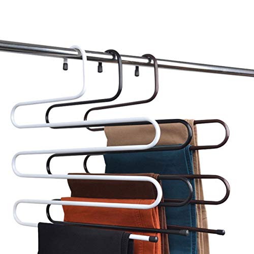 Everbuy Iron Stainless Steel s Multi-Layered Pants Rack, Pants Hanger Rack Multifunction S-Type Magic Pants Rack Lengthened (Multicolor, Pack of 4) - Image 1