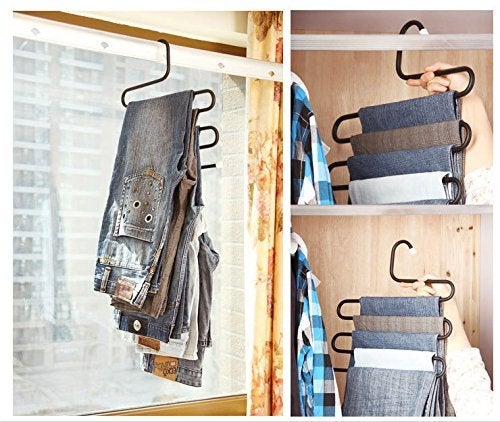 Everbuy Iron Stainless Steel s Multi-Layered Pants Rack, Pants Hanger Rack Multifunction S-Type Magic Pants Rack Lengthened (Multicolor, Pack of 4) - Image 5