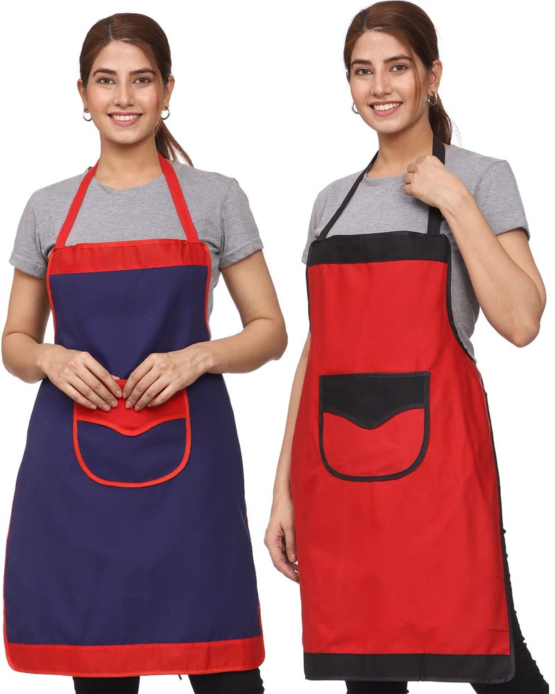 JMi Plain Waterproof Apron With Front Designer Pocket For Kitchen , Cooking , Dusting , Home. (Pack of 2) - Image 1