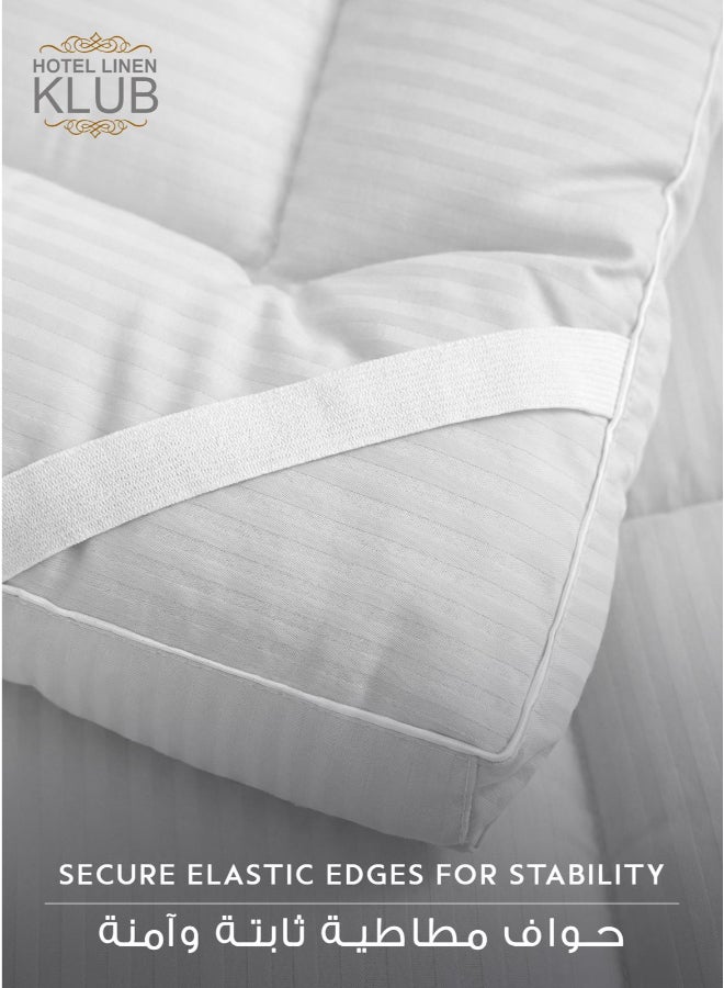 Hotel Linen Klub Super King Mattress Topper 200 x 200 cm –  Microfiber Stripe Super Soft Fabric, 500GSM Soft, Firm & Extra Thick Fiber Sheet with Highly Elastic Bands, White - Image 3