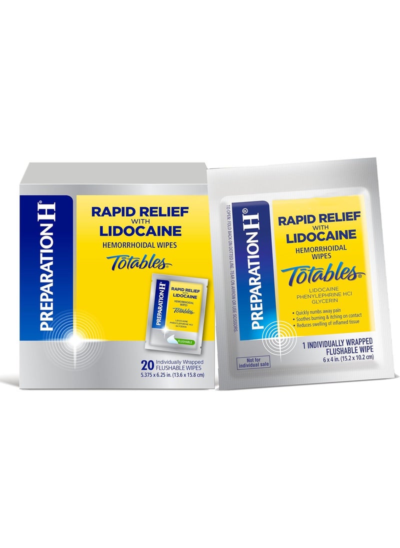 Preparation H Preparation H Rapid Relief Hemorrhoid Wipes with Lidocaine, Numbing Relief for Swelling, Pain, Burning and Itching - 20 Count 