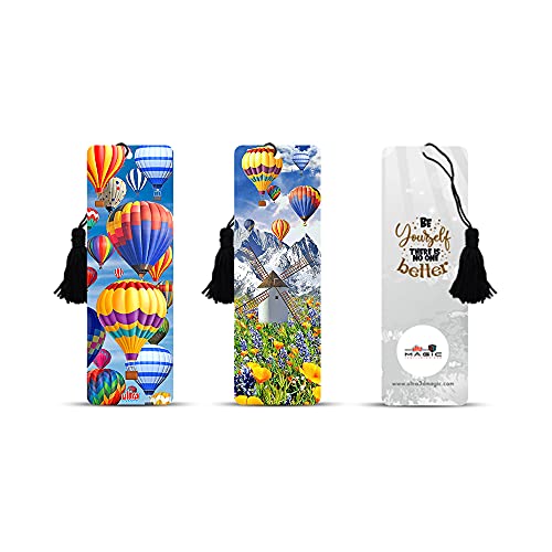 Ultra 3D Lenticular Single Bookmarks (Nature Mountains Windmill Colorful & Attractive Hot Air Balloon Theme, Set of 2) - Image 3