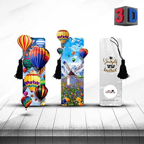 Ultra 3D Lenticular Single Bookmarks (Nature Mountains Windmill Colorful & Attractive Hot Air Balloon Theme, Set of 2) - Image 2