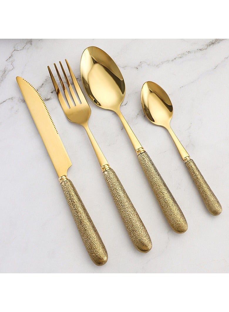 general Stainless steel tableware light luxury hotel household hammer pattern ceramic handle hanger knife fork spoon 24 pieces set - Image 3