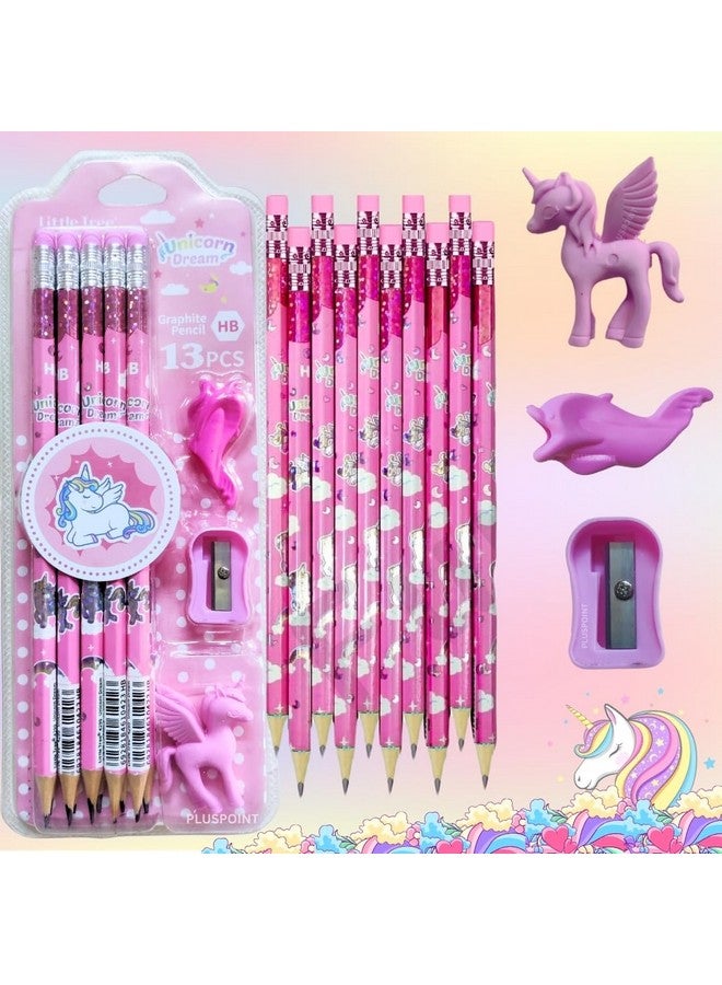 PLUSPOINT PLUSPOINT 26 Pieces Unicorn Pencils for Girls, 20 Unicorn Pencils with 2 Erasers 2 Grips 2 Sharpeners Colorful Kids Pencils Cute Unicorn School Supplies for Classroom Reward Party Favor (unicorn)  - Image 3