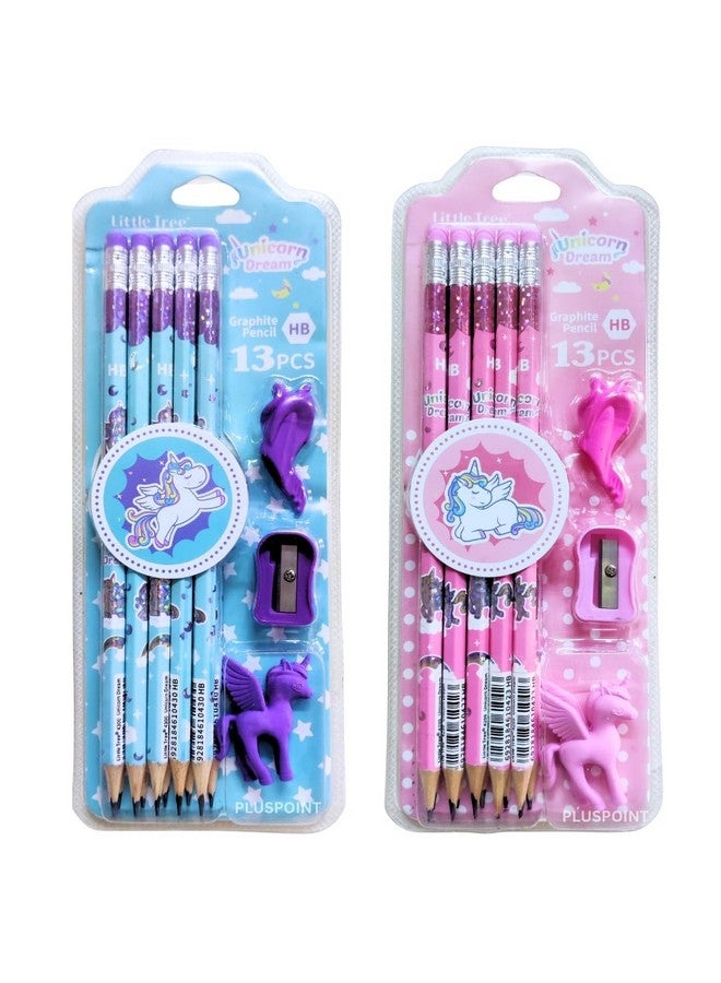 PLUSPOINT PLUSPOINT 26 Pieces Unicorn Pencils for Girls, 20 Unicorn Pencils with 2 Erasers 2 Grips 2 Sharpeners Colorful Kids Pencils Cute Unicorn School Supplies for Classroom Reward Party Favor (unicorn)  - Image 1
