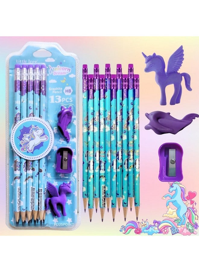 PLUSPOINT PLUSPOINT 26 Pieces Unicorn Pencils for Girls, 20 Unicorn Pencils with 2 Erasers 2 Grips 2 Sharpeners Colorful Kids Pencils Cute Unicorn School Supplies for Classroom Reward Party Favor (unicorn)  - Image 2