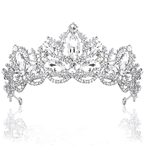 Exacoo Silver Tiara Wedding Tiaras and Crowns for Women Rhinestone Queen Tiara for Women Princess Crown Birthday Tiara Headbands for Wedding Prom Bridal Party Halloween Costume Christmas Gifts - Image 1