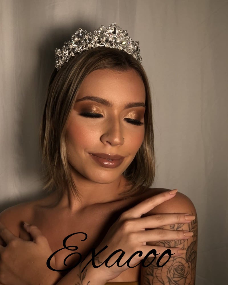 Exacoo Silver Tiara Wedding Tiaras and Crowns for Women Rhinestone Queen Tiara for Women Princess Crown Birthday Tiara Headbands for Wedding Prom Bridal Party Halloween Costume Christmas Gifts - Image 2