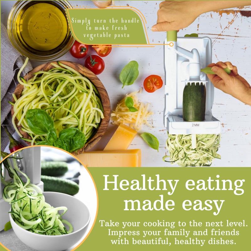 Brieftons 7-Blade Vegetable Spiralizer: Strongest-Heaviest Spiral Slicer, Best Veggie Pasta Spaghetti Maker for Low Carb/Paleo/Gluten-Free Meals, With Container, Lid, Blade Caddy & 4 Recipe Ebooks - Image 2