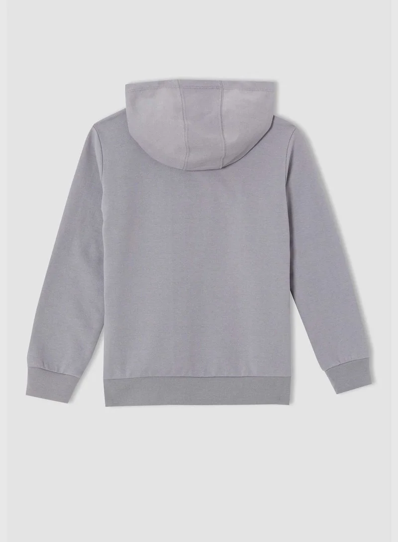 DeFacto Regular Fit Text Printed Long Sleeve Hooded Sweatshirt
