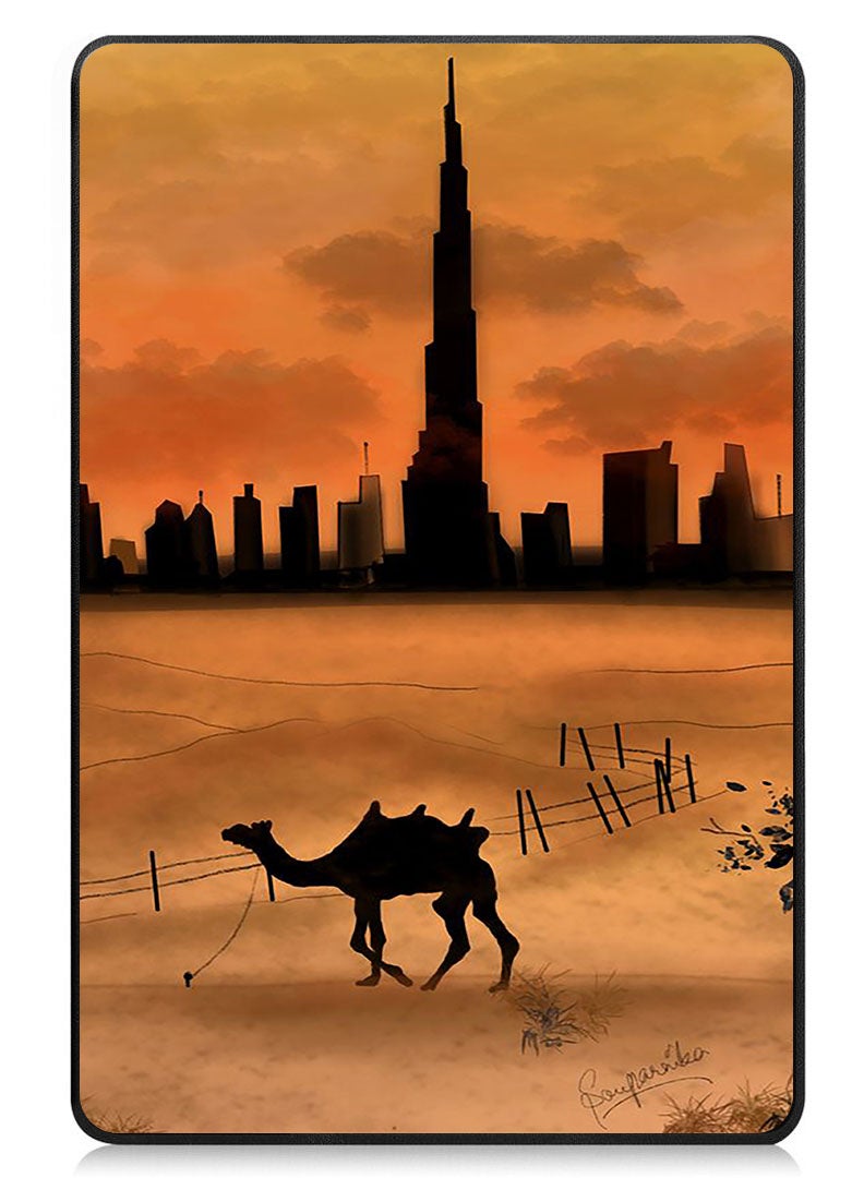Theodor Protective Flip Case For Apple iPad mini 7th Generation (A17 Pro 2024 Model) (Mini 6 2021 Model  6th Generation) With Trifold Stand Auto Wake Sleep Shockproof Cover Sunset Camel Burj Khalifa - Image 1