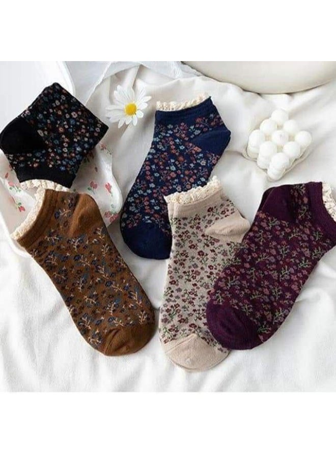 عرض 3 أزواج من الشرابات الحريمي القطن الهاف المنقوشة بدانتيل – شيك جدًا ومريحة - Image 4