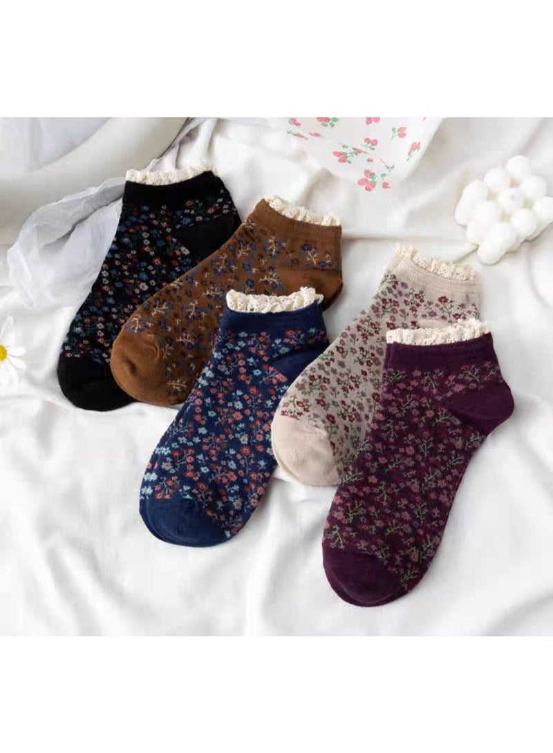 عرض 3 أزواج من الشرابات الحريمي القطن الهاف المنقوشة بدانتيل – شيك جدًا ومريحة - Image 1