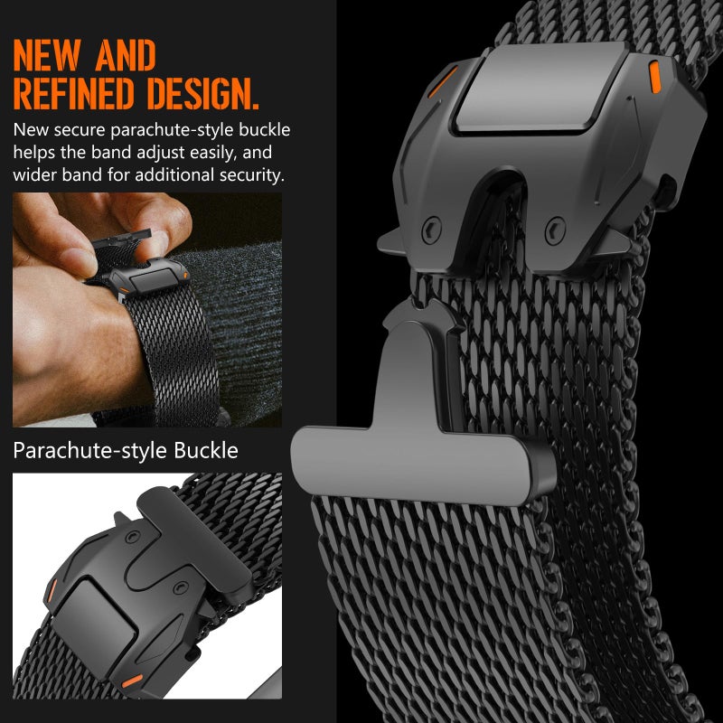 FULLIFE Milanese Mesh Loop for Apple Watch Band Apple Watch Ultra 3/2/1 Band 49mm 46mm 45mm 44mm Men Women, Stainless Steel Metal Band Parachute-style Buckle for iWatch Series 11 10 9 8 7 6 SE3 5 4 3 - Image 3