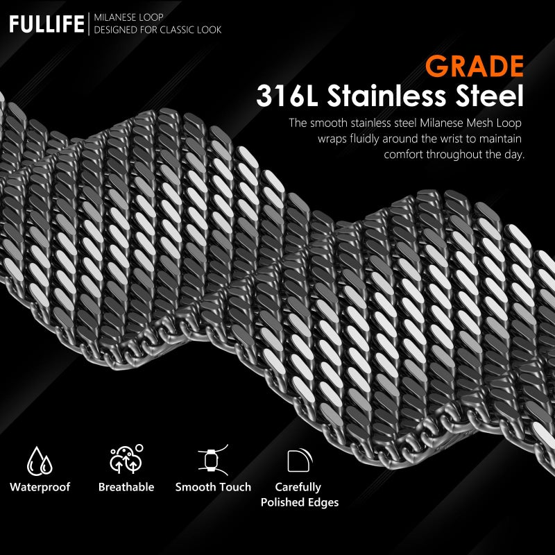 FULLIFE Milanese Mesh Loop for Apple Watch Band Apple Watch Ultra 3/2/1 Band 49mm 46mm 45mm 44mm Men Women, Stainless Steel Metal Band Parachute-style Buckle for iWatch Series 11 10 9 8 7 6 SE3 5 4 3 - Image 5