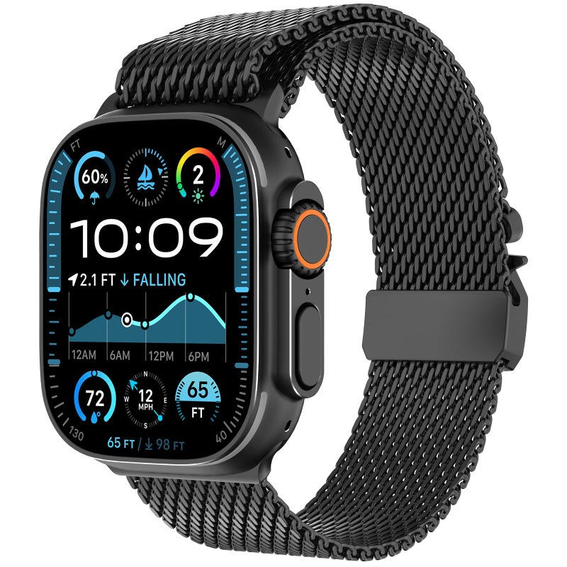 FULLIFE Milanese Mesh Loop for Apple Watch Band Apple Watch Ultra 3/2/1 Band 49mm 46mm 45mm 44mm Men Women, Stainless Steel Metal Band Parachute-style Buckle for iWatch Series 11 10 9 8 7 6 SE3 5 4 3 - Image 2