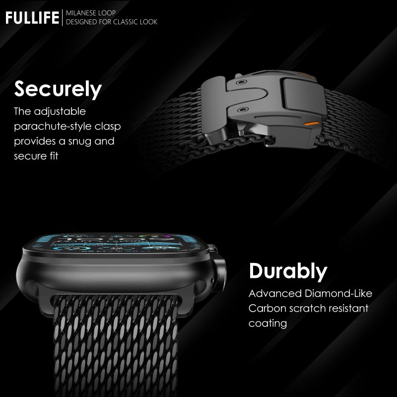FULLIFE Milanese Mesh Loop for Apple Watch Band Apple Watch Ultra 3/2/1 Band 49mm 46mm 45mm 44mm Men Women, Stainless Steel Metal Band Parachute-style Buckle for iWatch Series 11 10 9 8 7 6 SE3 5 4 3 - Image 4