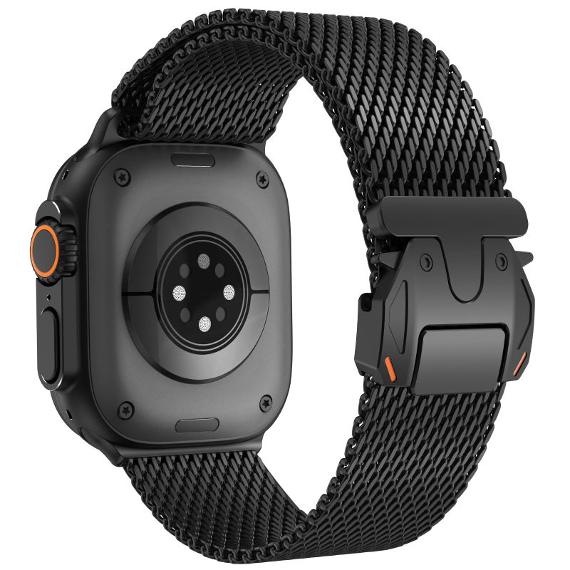 FULLIFE Milanese Mesh Loop for Apple Watch Band Apple Watch Ultra 3/2/1 Band 49mm 46mm 45mm 44mm Men Women, Stainless Steel Metal Band Parachute-style Buckle for iWatch Series 11 10 9 8 7 6 SE3 5 4 3 - Image 1