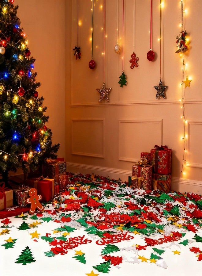 Hosfairy 100g/4800Pcs Christmas Confetti Mix Foil Snowflake,Pentagram,Santa Claus,Pine, Merry Christmas Alphabet,Elk,Xmas Tree Confetti Bright for for Party Decoration Set - Image 2