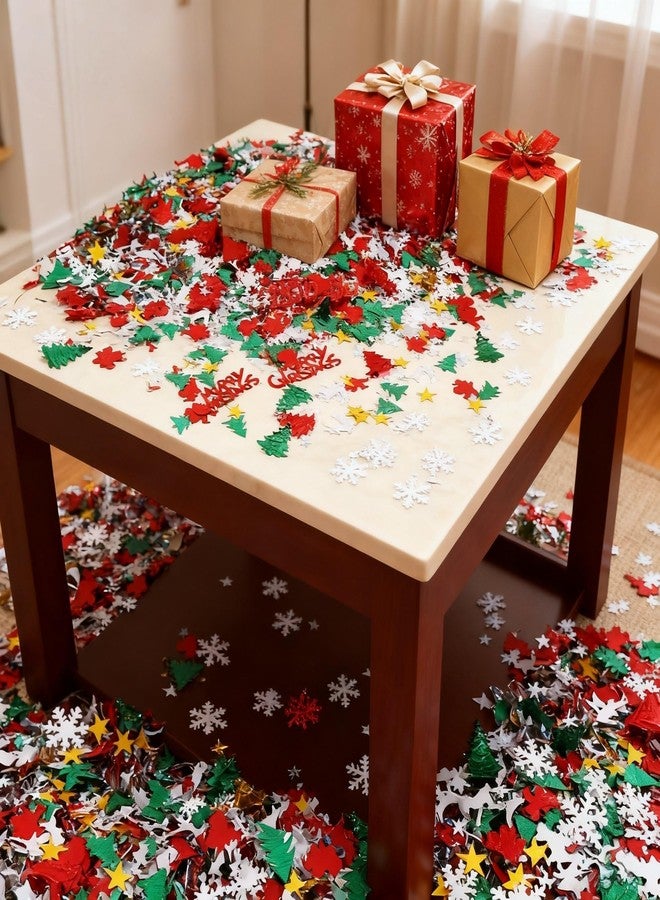 Hosfairy 100g/4800Pcs Christmas Confetti Mix Foil Snowflake,Pentagram,Santa Claus,Pine, Merry Christmas Alphabet,Elk,Xmas Tree Confetti Bright for for Party Decoration Set - Image 4