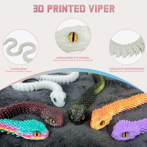 Binvin 3D Printed AnimalsSnake Viper3D Printed Snake Toys Articulated Snake 3D Printed Animals Animal Model Ornaments Creative Funny Toy Festival Gift for Frends Black Gold 29Inch - Image 4