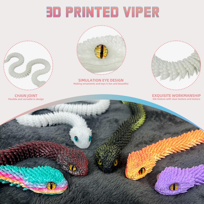 Binvin 3D Printed AnimalsSnake Viper3D Printed Snake Toys Articulated Snake 3D Printed Animals Animal Model Ornaments Creative Funny Toy Festival Gift for Frends Black Gold 29Inch - Image 5