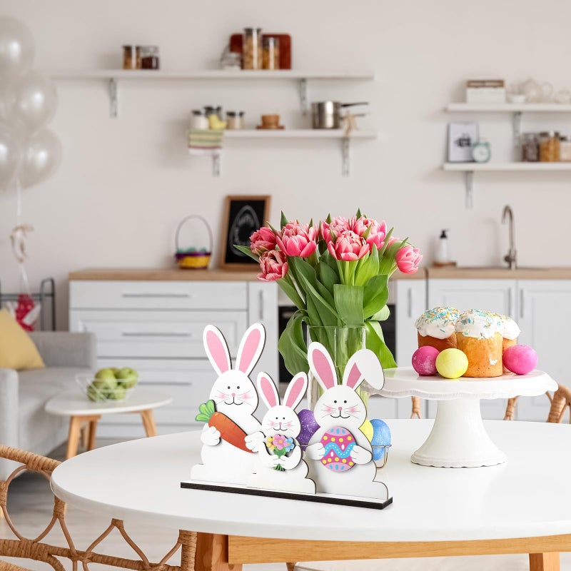 Sophena Easter Decorations Indoor for Home Wooden Bunny Table Sign Spring Decorations Rabbit Tabletop Decor Rustic flower egg ornament Farmhouse Table Centerpiece Decor Removable Tiered Tray - Image 5
