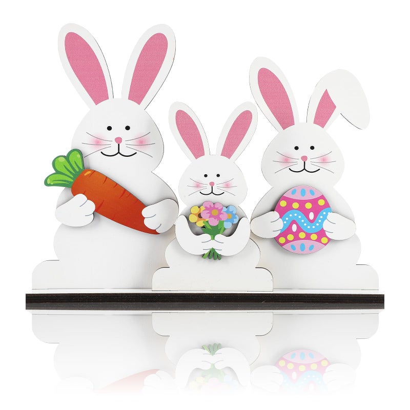 Sophena Easter Decorations Indoor for Home Wooden Bunny Table Sign Spring Decorations Rabbit Tabletop Decor Rustic flower egg ornament Farmhouse Table Centerpiece Decor Removable Tiered Tray - Image 1