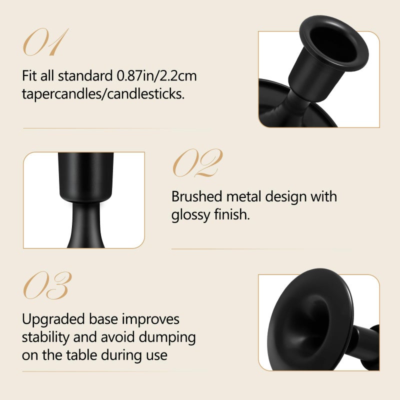 KSWING Candlestick Holders 2 PCS Short Metal Taper Candle Holders, KSWING Black Candle Stick Holders Set, Perfect for Table Centerpiece Mantel Party Wedding Christmas Home Decor, Set of 2 - Image 4