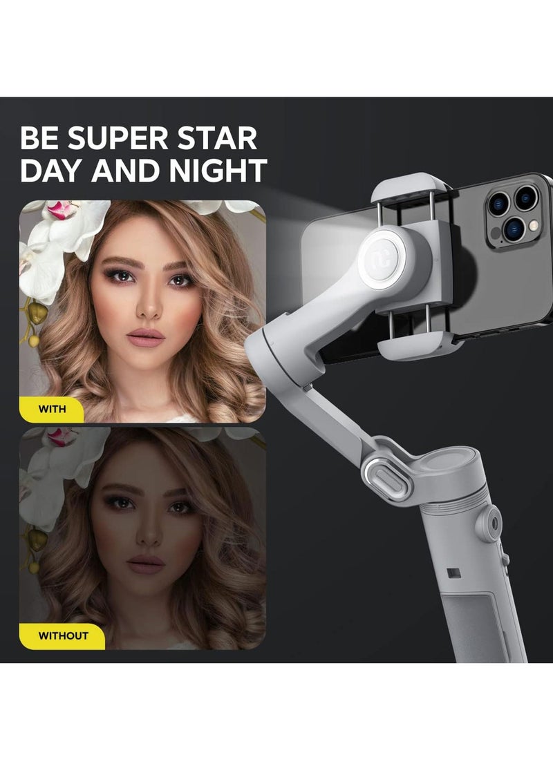 AOCHUAN Smart X Gimbal Stabilizer for Smartphone w/LED Light Face Tracking Inception Timelapse Handheld Foldable 3-Axis Gimble for iPhone,Android,Galaxy,YouTube,TikTok,Vlog  - Image 4