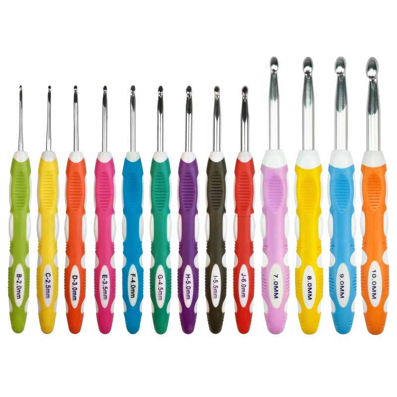 Hobekoee 13 Sizes Crochet Hooks Set Ergonomic Non-Slip Handle Crochet Hooks For Arthritic Hands Extra Long Crochet Hooks Needles 2Mm(B)-10Mm(N) - Image 1