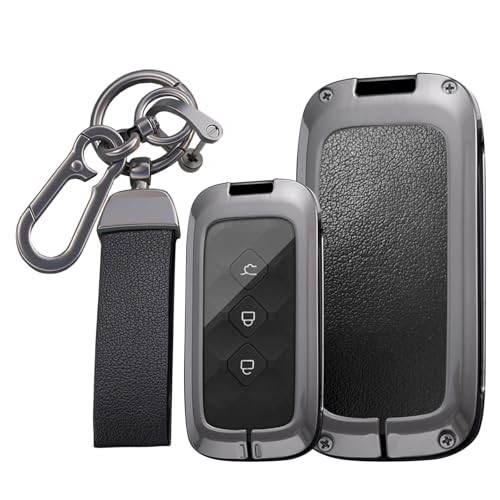 KUNIO Leather Car Key Fob Cover Case Compatible with Baojun 510 730 360 560 RS5 Wuling Hongguang S Chevy Aveo Trax Groove Captiva 2024 2025 Zinc Alloy Key Holder Accessories BlackLong Keychain - Image 1