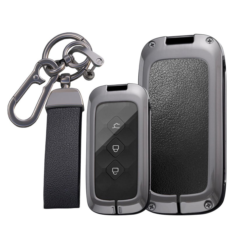 KUNIO Leather Car Key Fob Cover Case Compatible with Baojun 510 730 360 560 RS5 Wuling Hongguang S Chevy Aveo Trax Groove Captiva 2024 2025 Zinc Alloy Key Holder Accessories BlackLong Keychain - Image 2