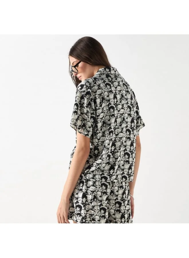 SP Characters The Celestials Print Notch Collar Shirt with Short Sleeves