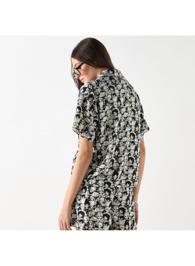 SP Characters The Celestials Print Notch Collar Shirt with Short Sleeves  - Image 4