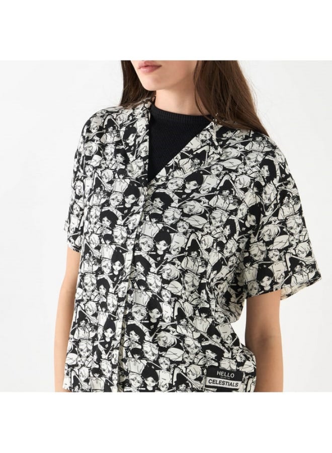 SP Characters The Celestials Print Notch Collar Shirt with Short Sleeves  - Image 2
