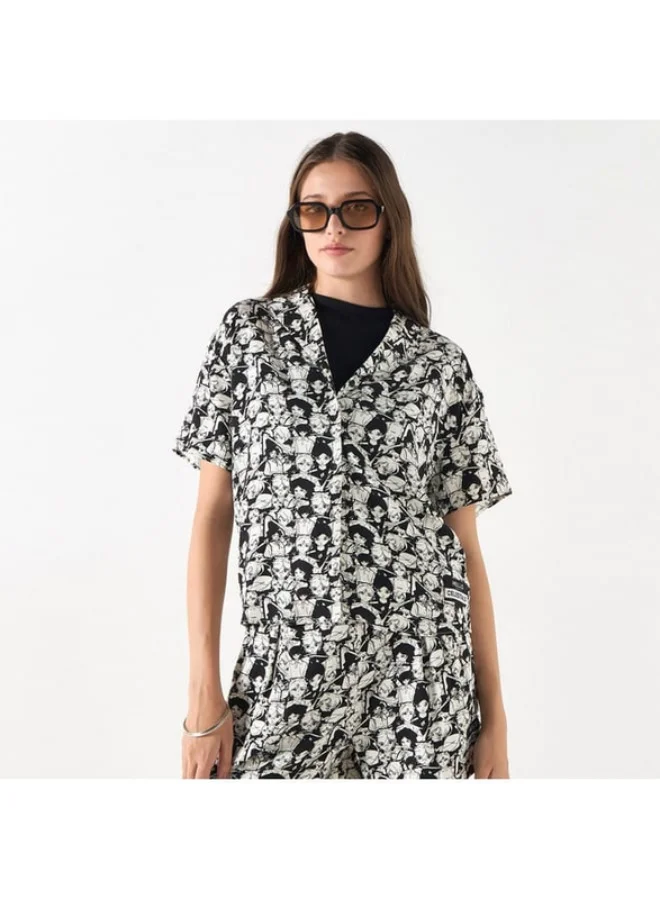 SP Characters The Celestials Print Notch Collar Shirt with Short Sleeves