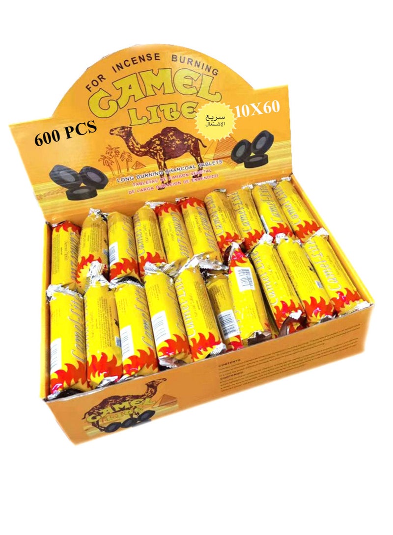 فحم 600 قطعة من فحم الجمل لايت بخور فحم سريع الإشعال 10X 60 عبوة  فحم لايت  أقراص فحم ذكية - 33 مم - Image 3